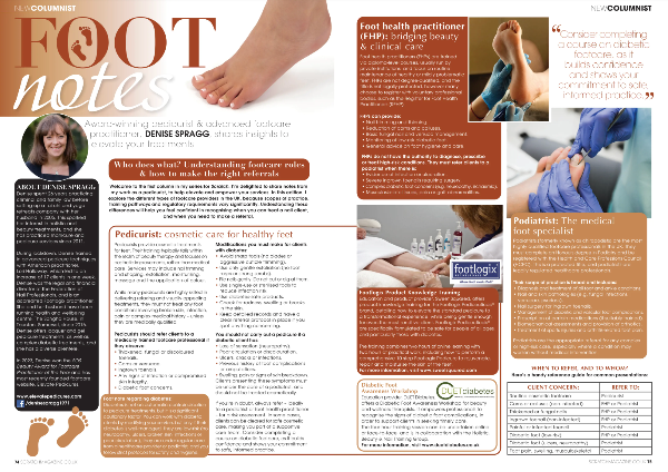 Magazine article on foot health with text and images of feet and people interacting with feet.